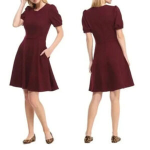 Gal Meets Glam Fit & Flare Burgundy Red Dress NWT Micro Rib Knit Short-Sleeve